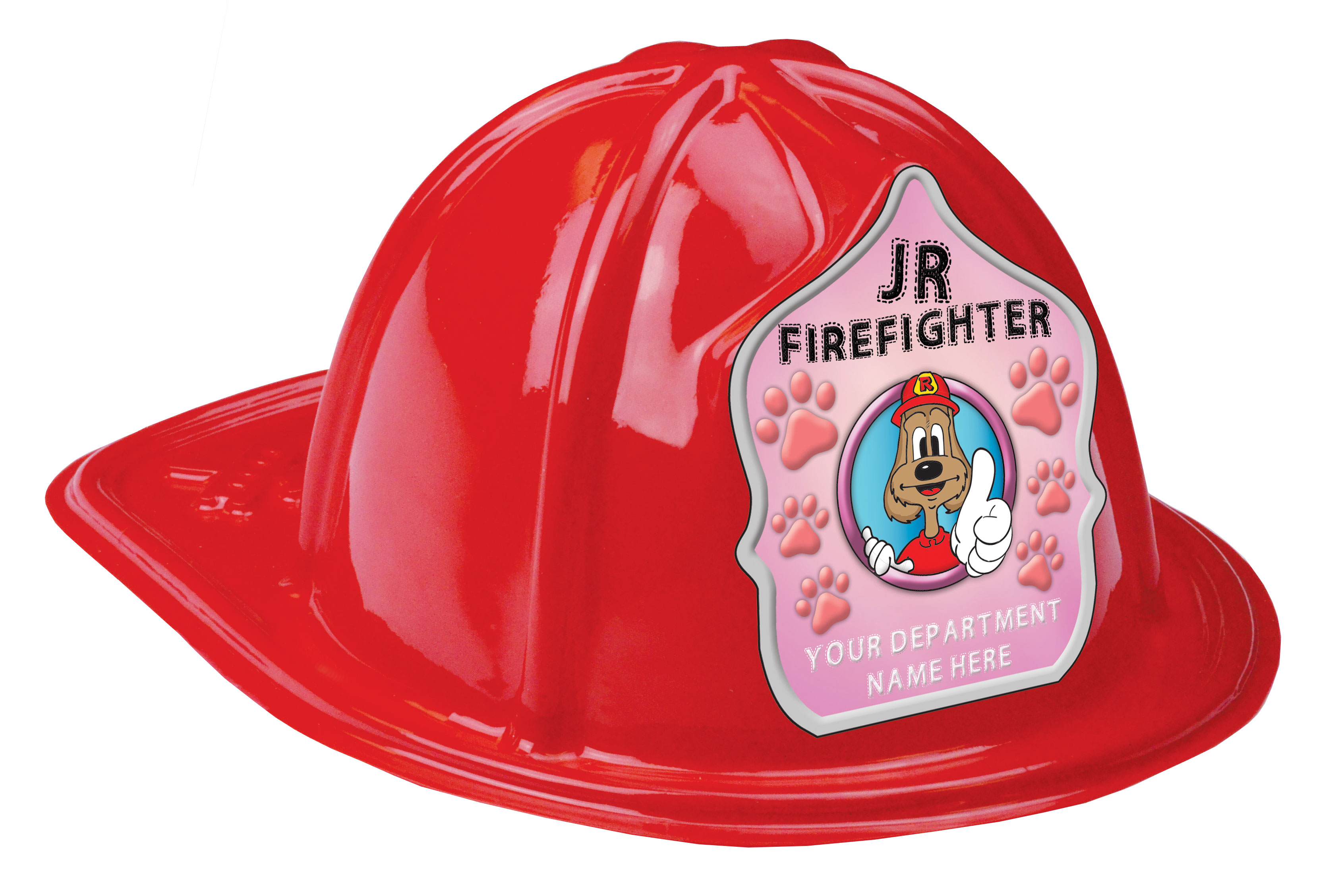 Custom Pink Label “Jr. Firefighter” Fire Hats | Fire Safety For Life