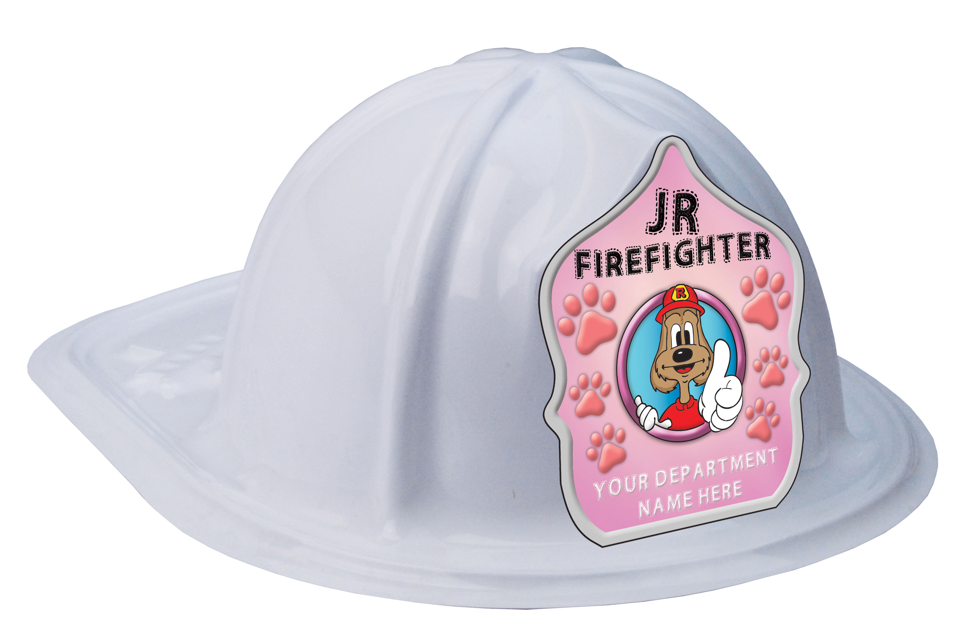 Custom Pink Label “Jr. Firefighter” Fire Hats | Fire Safety For Life